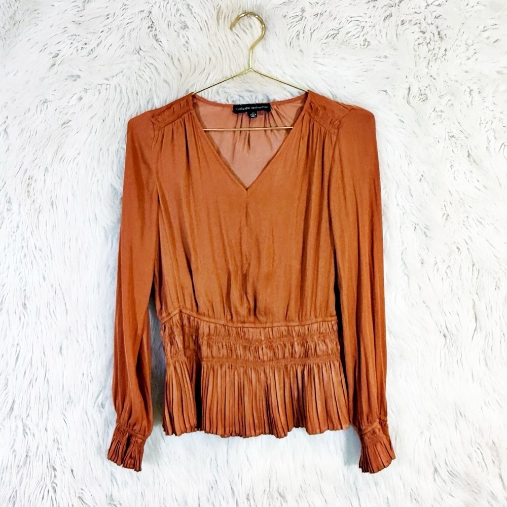 Catherine Malandrino Terracotta V-Neck Blouse